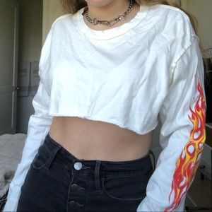 LF cropped long sleeve with flame detailing